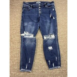 KanCan Skinny Curvy High Rise Frayed Hem 18 Women’s  Jeans Distressed Button Fly